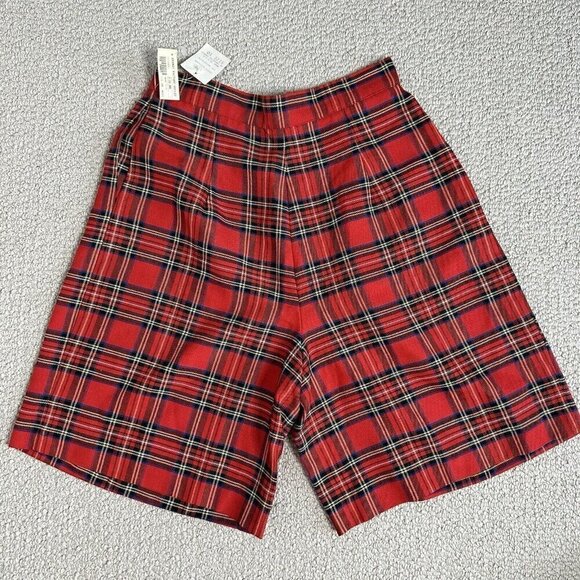 Michele Tartan Plaid Pleated Shorts Womens Size 10 Red NOS Vintage Preppy New - Picture 14 of 16